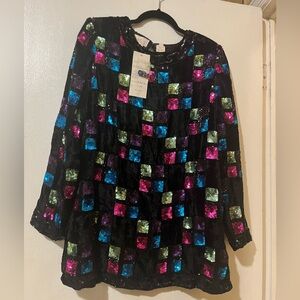 Vintage Roaman's Black Top with Multicolor Sequins - New w/ Tags